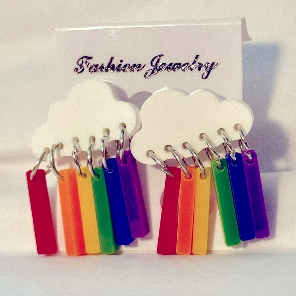 Colorful Cloud Rainbow Dangle Post Earrings - Picture 2 of 2